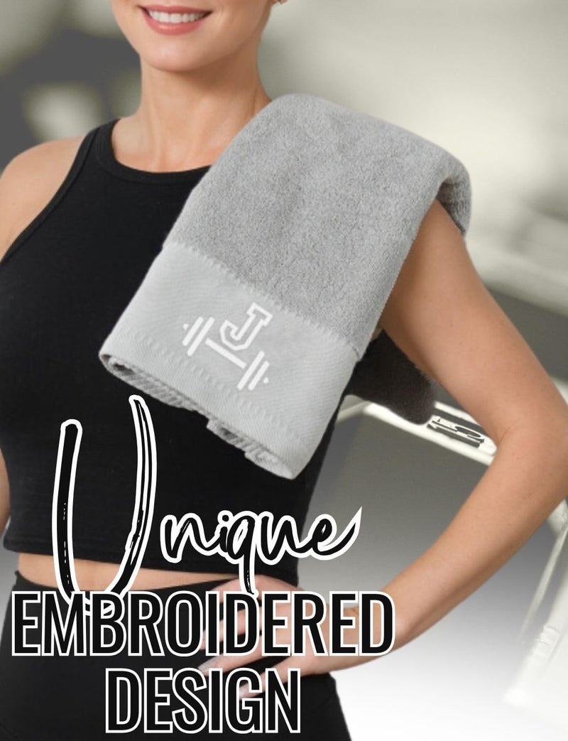 CybGene Gym Towel, Personalized Workout Gifts for Men, Women, Sports Lover, Exercise Fitness Gift for Gym Enthusiast on Birthday, Christmas, Soft and Absorbent Towel, Gray, Initial K - Image 2